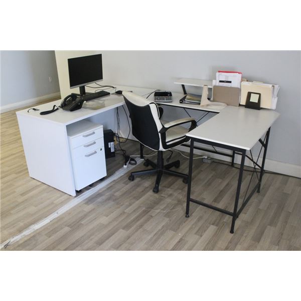 Black/Oak Top Work Tables, White Desk