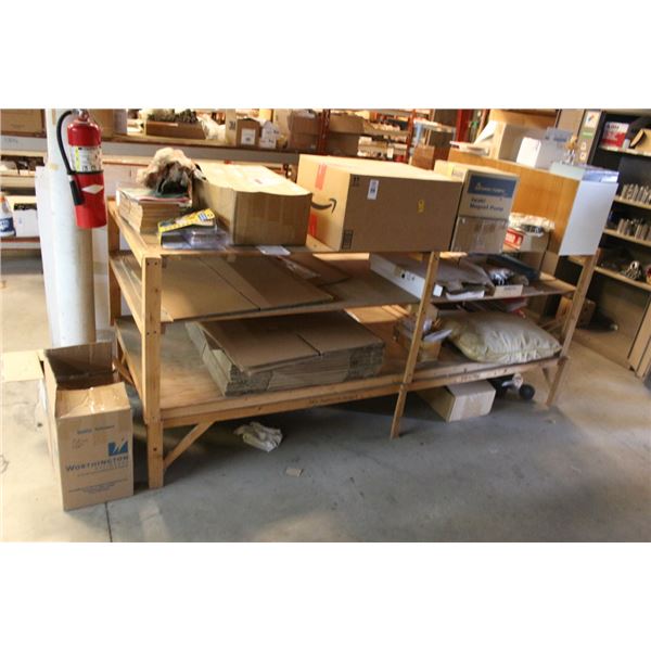 Magnet Pump, Cardboard Boxes, LP Tanks, Supplies, Wooden Workbench