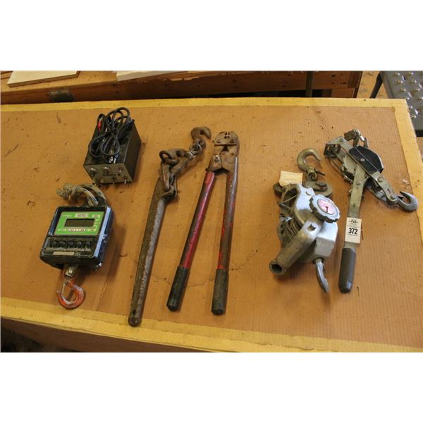 Come A Long, Cable Crimpers, Hanging Scale, Chain Binder, Teleflex Unit