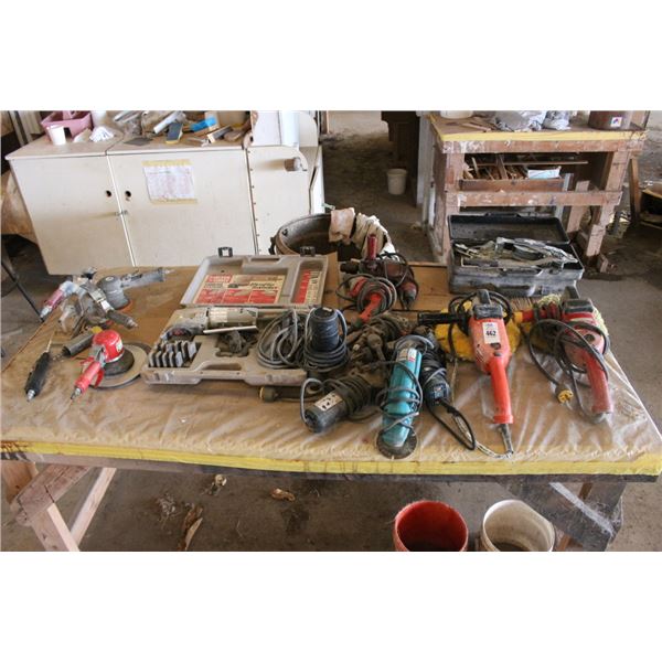 Asst. Power/Air Tools on Bench, Come A Longs