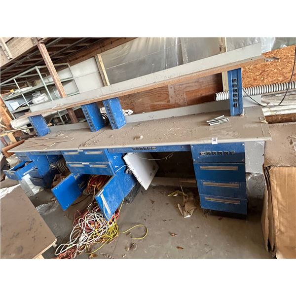 Large Blue/Grey Electrified Work Station w/Wiring