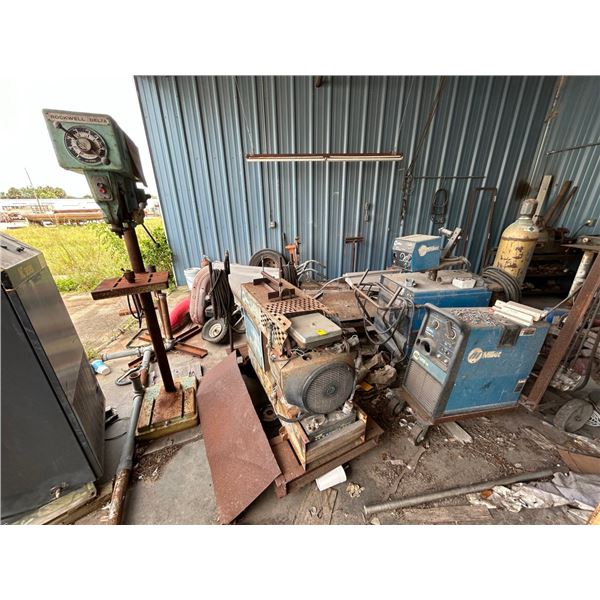 Miller Welder Salvage, Metal Scrap in Corner, Battery Cores, Pipe Threader