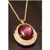 Image 1 : Cabochon Ruby & Diamond Pendant w/ Chain 76+ctw