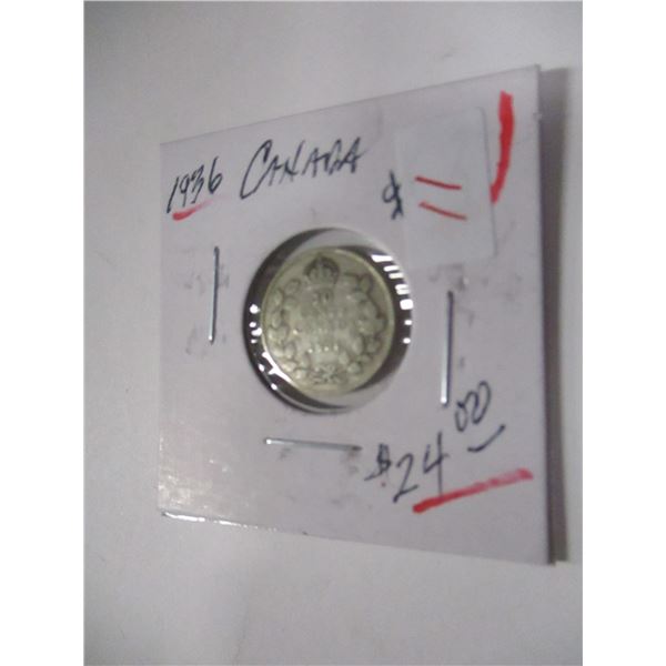 1936 CANADA KING GEORGE V SILVER DIME