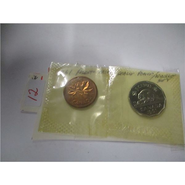 1961 PROOF CANADA MINT SEALED NICKEL & PENNY SET