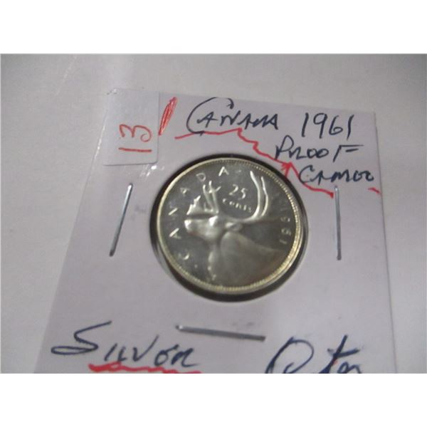 1961 PROOF CAME CANADA SILVER QUARTER