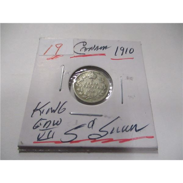 1910 CANADA KING EDWARD VII SILVER FIVE CENT