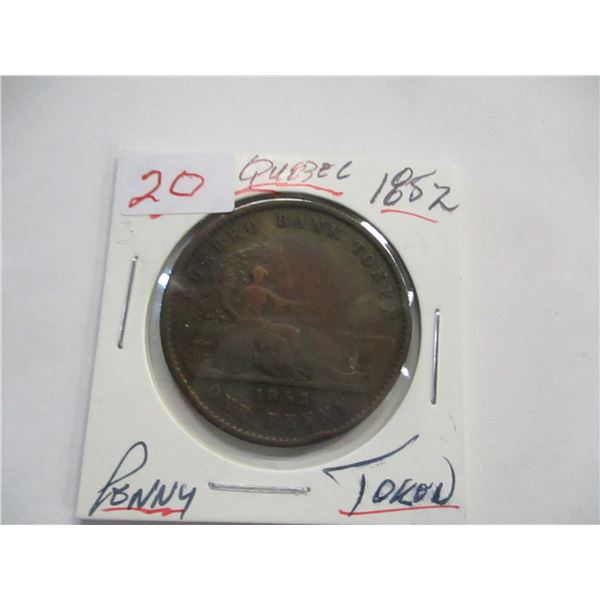 1852 QUEBEC PENNY TOKEN