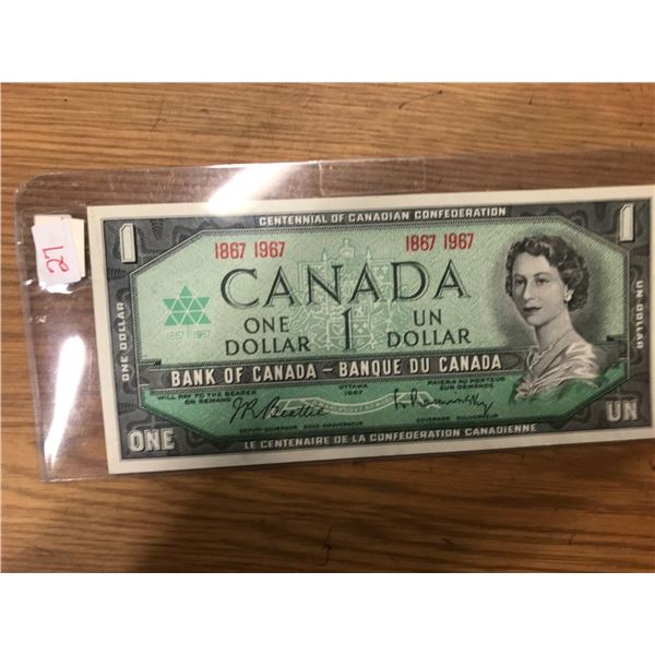 1967 CRISP UNCIRCULATED CANADA CENTENNIAL $1 BILL
