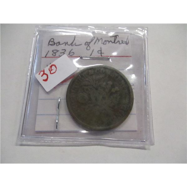 1836 BANK OF MONTREAL PENNY TOKEN