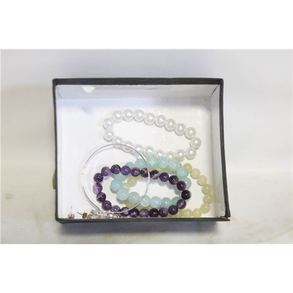 5 BRACELETS (1 MICKEY) & CROSS EARRINGS