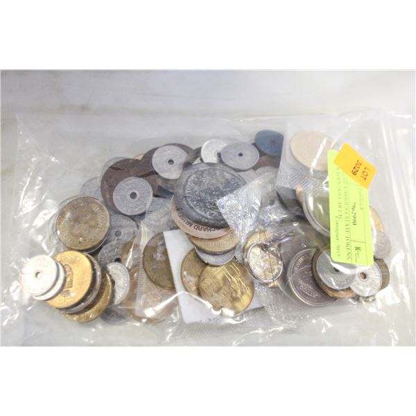 BAG OF VARIOUS ESTATE TOKENS, TRADES DOLLAR ETC.