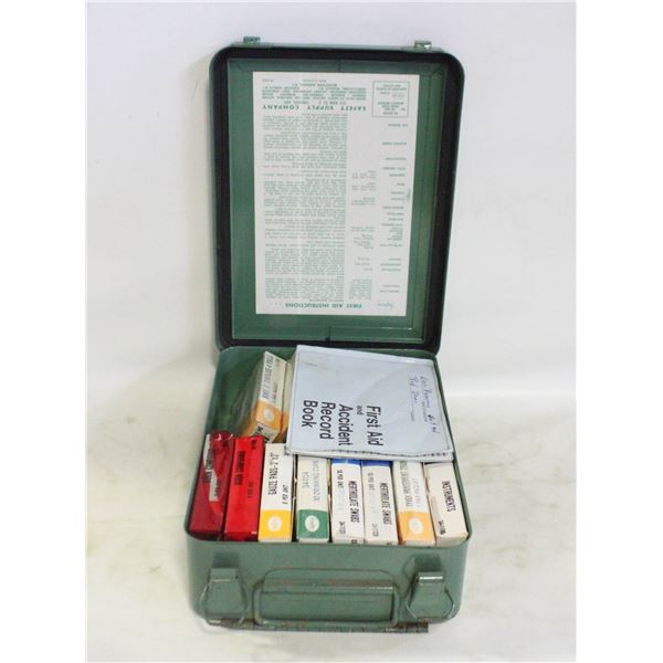 VINTAGE METAL FIRST AID KIT W/FIRST AID CONTENTS