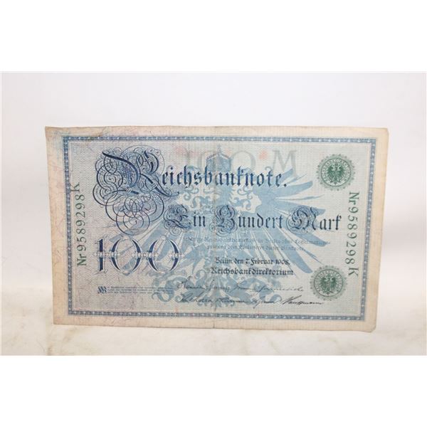 6)  FROM 1908 GERMANY, 100 MARK