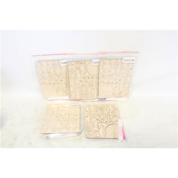 (5) NEW WOODEN FROG BUILDER KITS