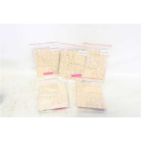 (5) NEW WOODEN FROG BUILDER KITS