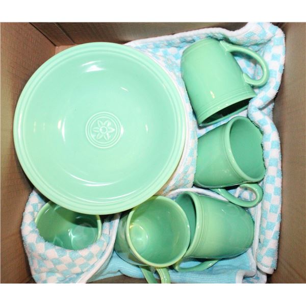 NEW SET OF 15PC GREEN STONEWARE DISHES