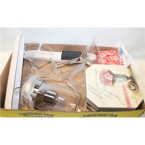 POODLE BROOCH, MARTINI GLASSES, BOX & MORE