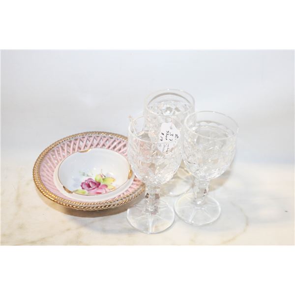 3 PINWHEEL CRYSTAL SHOT GLASSES, KASUGA WARE