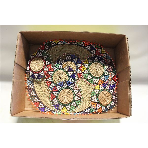 8 PCS WOVEN W/BEADS - PLACEMATS & COASTERS