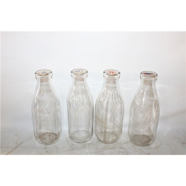 4 VTG GLASS MILK QUARTS W/ ORIGINAL PULL TABS