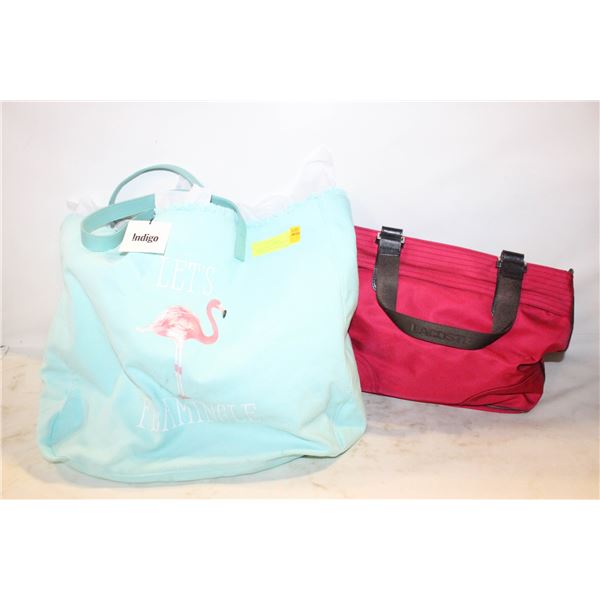 2 BAGS - RED LACOSTE BAG & NWT INDIGO BEACH BAG