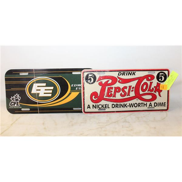 VINTAGE PEPSI & EDMONTON ESKIMOS LICENSE PLATES