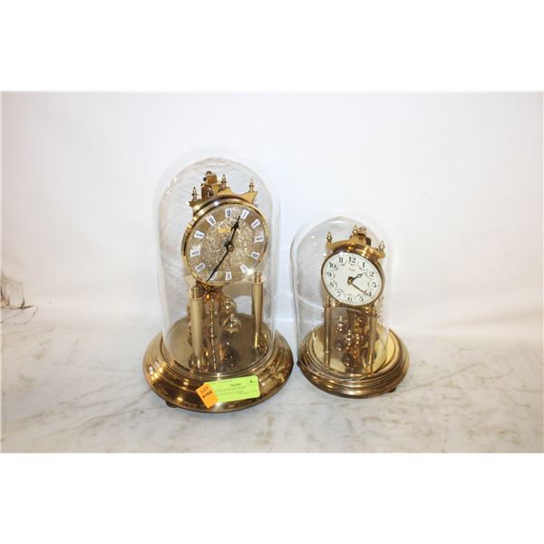 2 GLASS DOME KEY WIND ANNIVERSARY CLOCKS