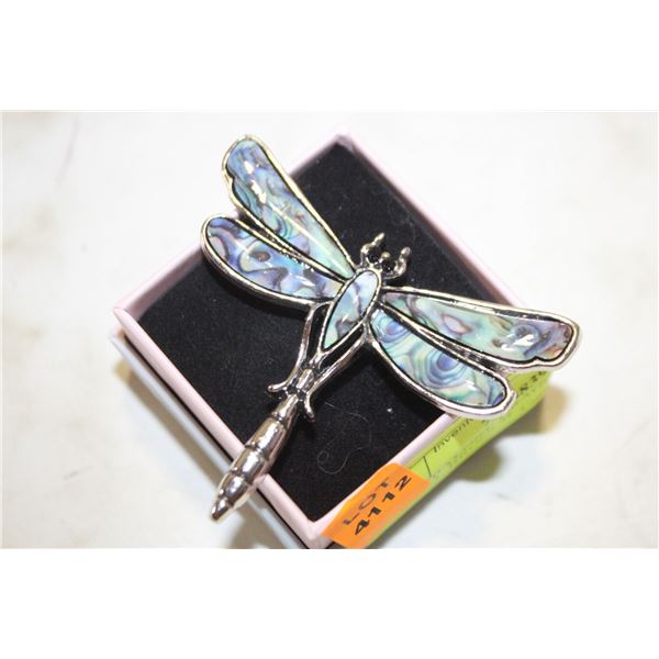 NEW ABALONE DRAGONFLY ENAMEL BROOCH