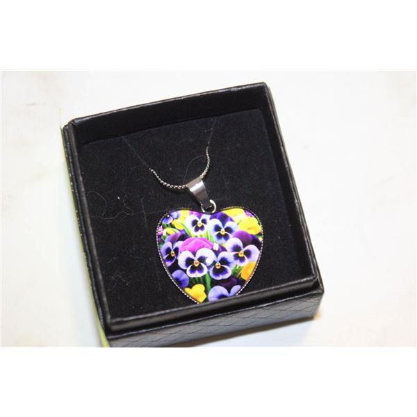 16” ST. ST. HEART SHAPED PANSY NECKLACE