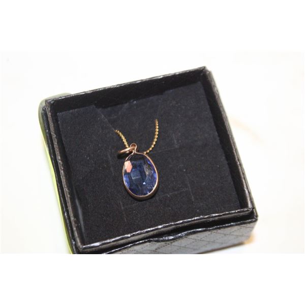 16” ST. ST. GP BLUE CRYSTAL OVAL NECKLACE
