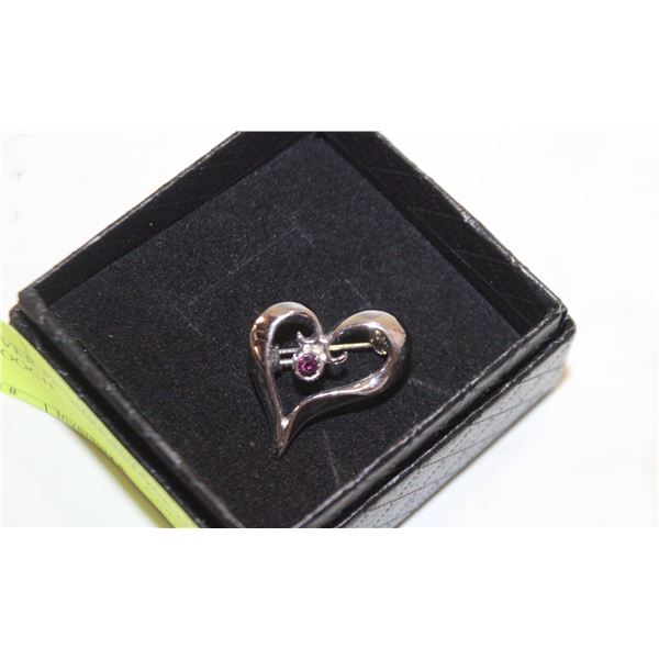 SILVER PL. BIRTHSTONE HEART BROOCH