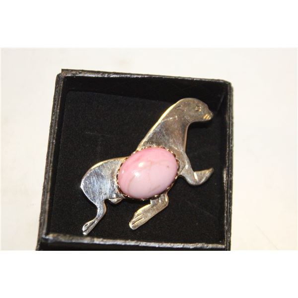 VTG. PINK OPAL SEAL BROOCH
