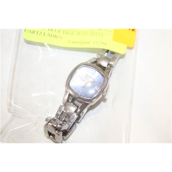 FOSSIL F2 BLUE DIAL JUST-DATE QUARTZ LADIES