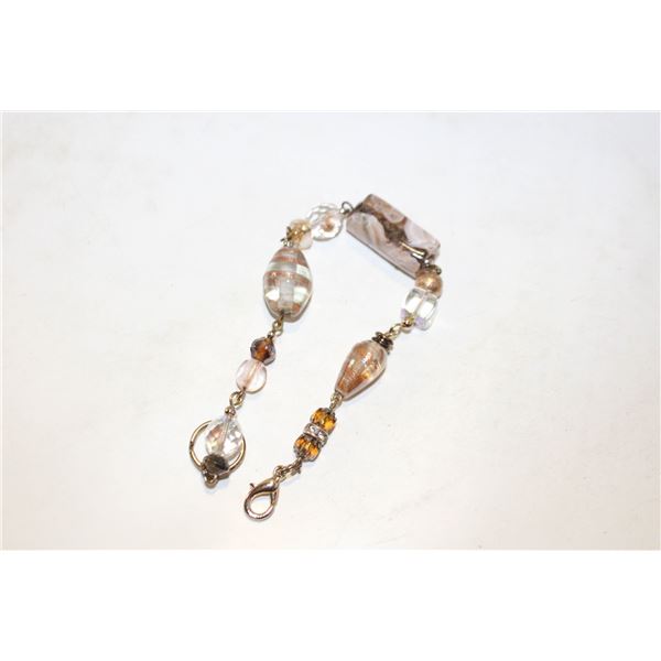 BLOWN GLASS & CRYSTAL BEADED BRACE.