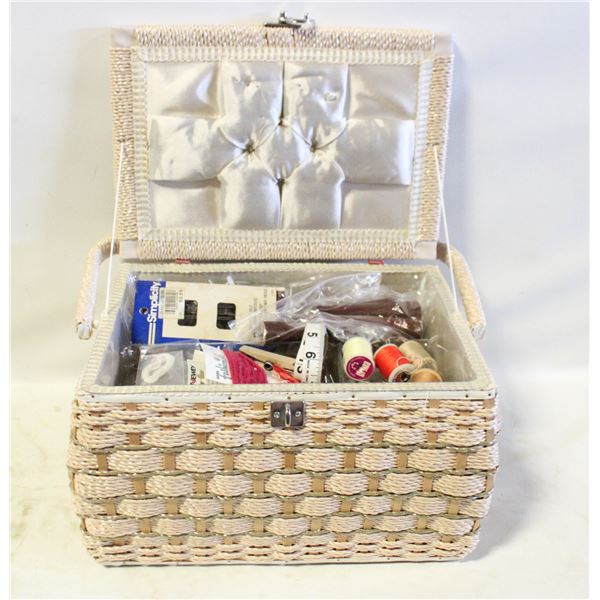 VINTAGE SEWING BOX W/ NOTIONS