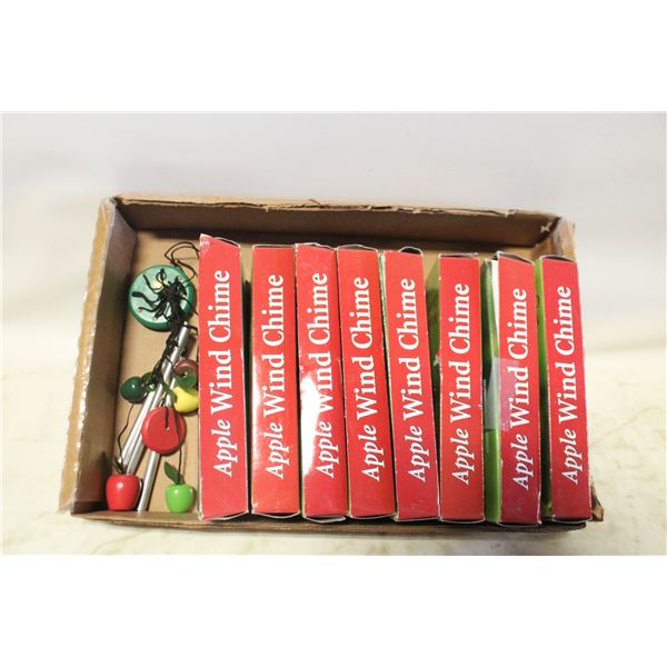 8 WIND CHIMES, WOODEN APPLES WITH