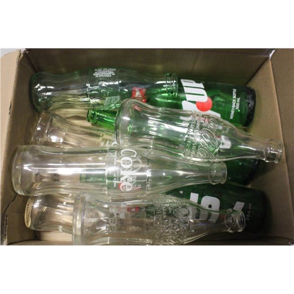 BOX OF OLD BOTTLES /W 3 COCA COLA HOBBLESKIRTS