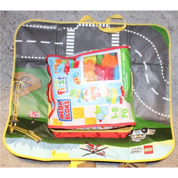 LEGO PLAY MAT BAG AND BAG OF DUPLO LEGOS +