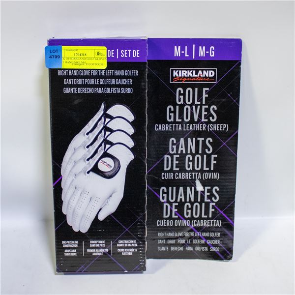 4 PACK OF KIRKLAND GOLF GLOVES RIGHT HAND SIZE M-L