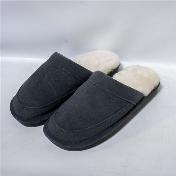 NUKNUUK MENS FUR LINED SLIPPERS GREY SIZE 9