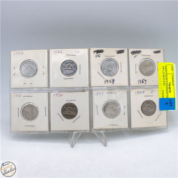 8 KEY DATE CANADIAN NICKELS 1951,52,49,57 ETC