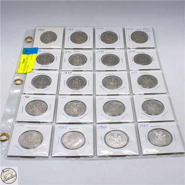 20 CANADIAN HALF DOLLARS FROM 1968 TO 1987