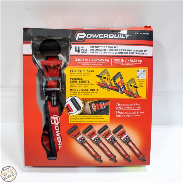 4 PIECE POWERBUILT RATCHET TIE DOWN SET 16' X 1.5"