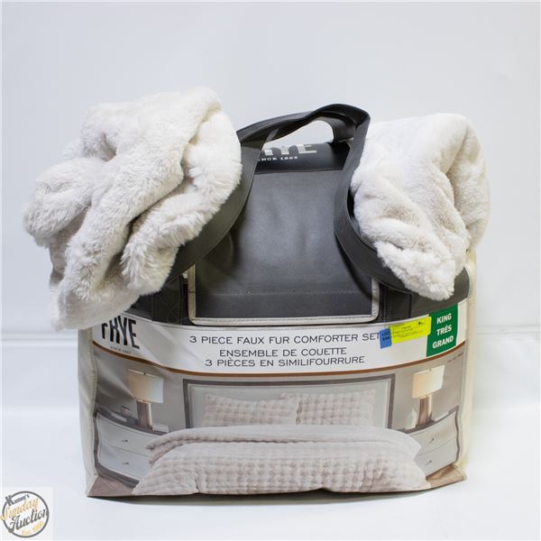 3 PIECE FREY FAUX FUR COMFORTER SET KING SIZE