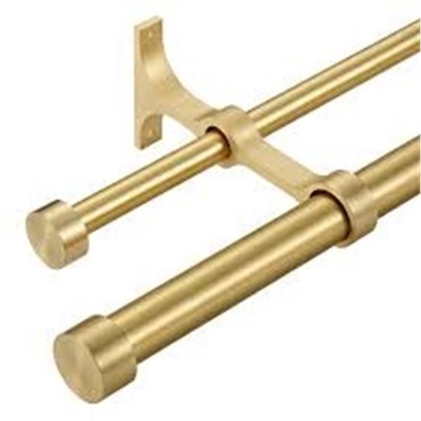 NEW LWIIOM DOUBLE CURTAIN RODS 36-72" WARMGOLDTONE