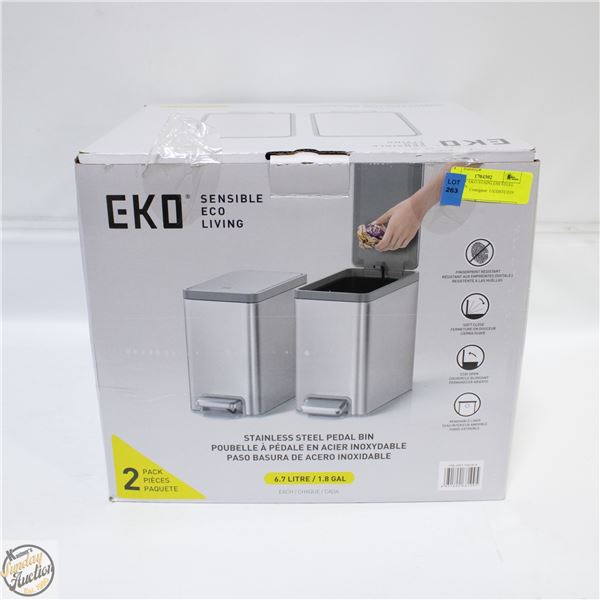 2 PACK OF EKO STAINLESS STEEL PEDAL BIN