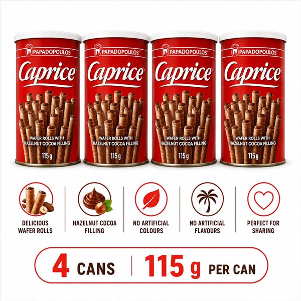 4 CAPRICE HAZELNUT WAFER ROLLS 115G BB 07/26