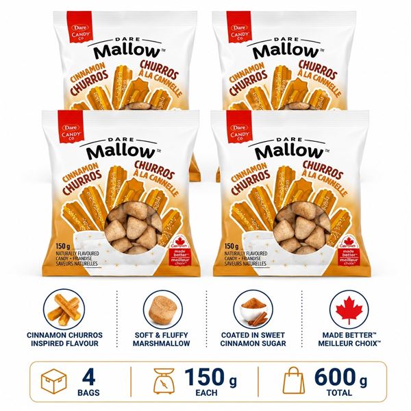 4 DARE MALLOW CINNAMON CHURROS 150G BB 08/26