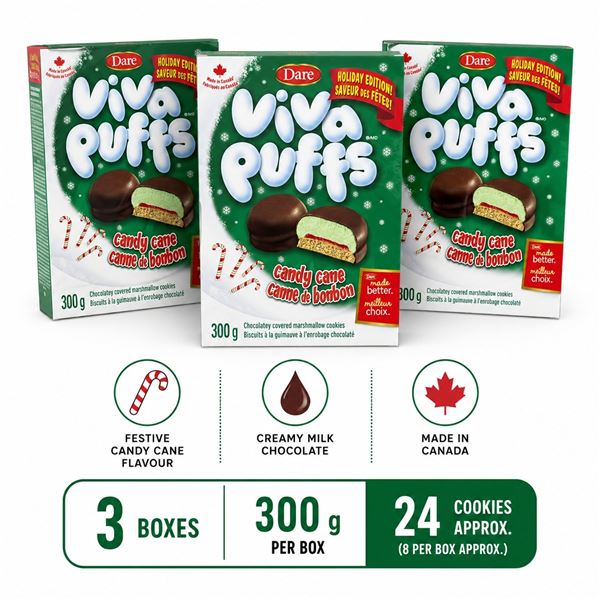 3 DARE VIVA PUFFS CANDY CANE 300G BB 05/26